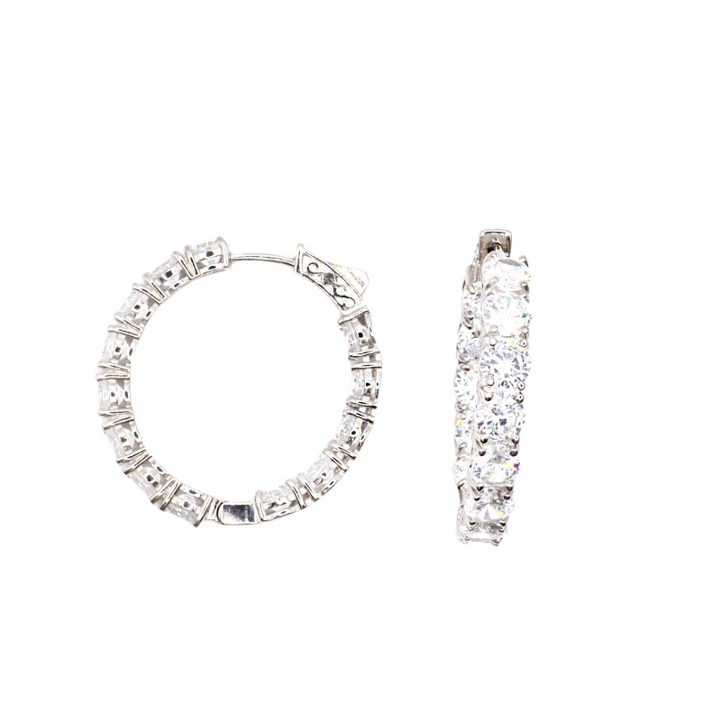 Orecchini a cerchio tennis con doppia zirconatura con chiusura a scattino placcati oro bianco in argento 925