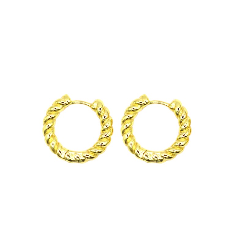 Orecchini a cerchio intrecciati con chiusura a ponte placcati oro giallo in argento 925