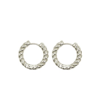 Orecchini a cerchio intrecciati con chiusura a ponte placcati oro bianco in argento 925