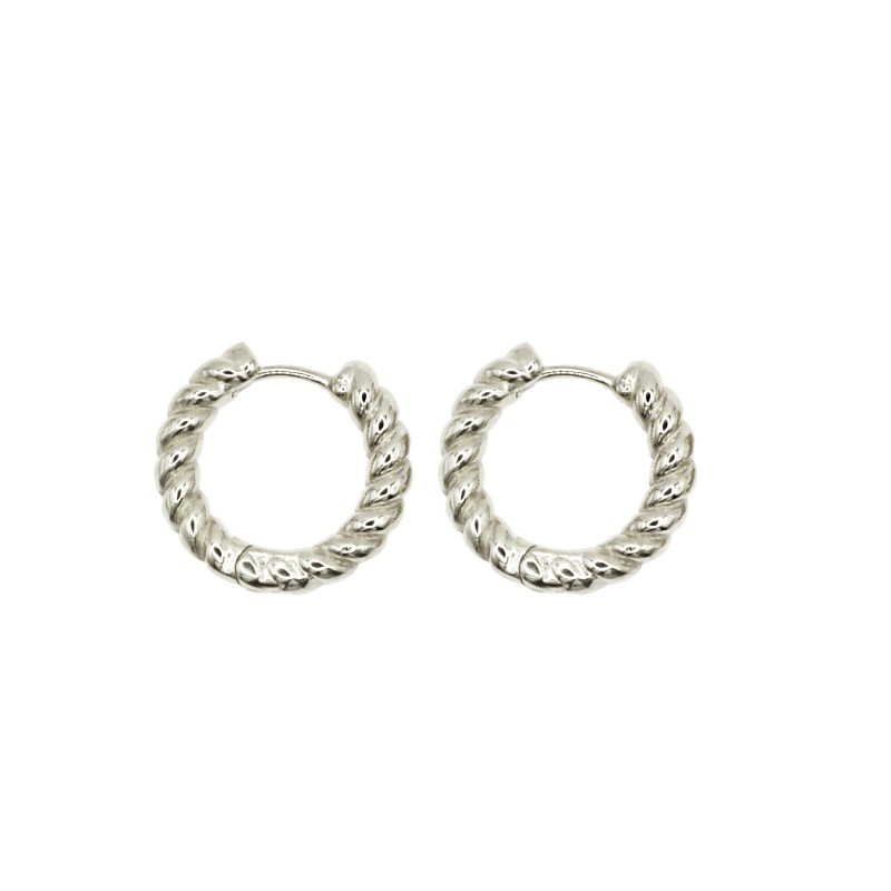 Orecchini a cerchio intrecciati con chiusura a ponte placcati oro bianco in argento 925