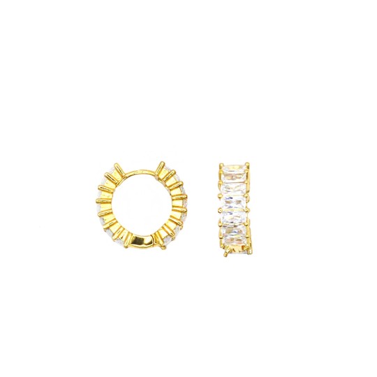 Orecchini a cerchio con zirconi a baguette bianchi con chiusura a ponte placcati oro giallo in argento 925