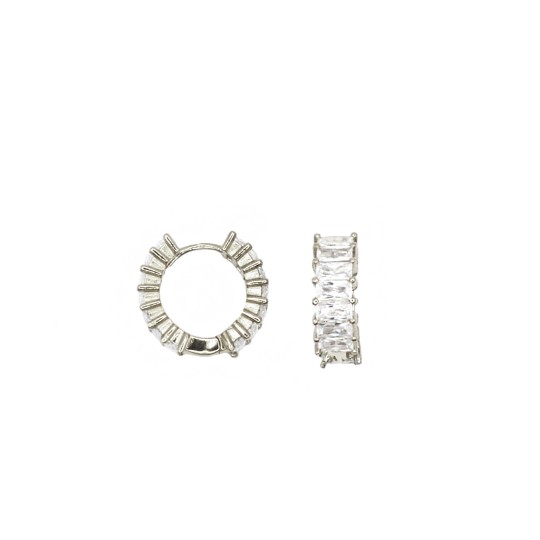 Orecchini a cerchio con zirconi a baguette bianchi con chiusura a ponte placcati oro bianco in argento 925