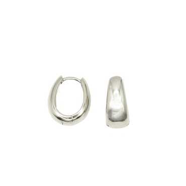 Orecchini a cerchio ovale bombato placcati oro bianco in argento 925