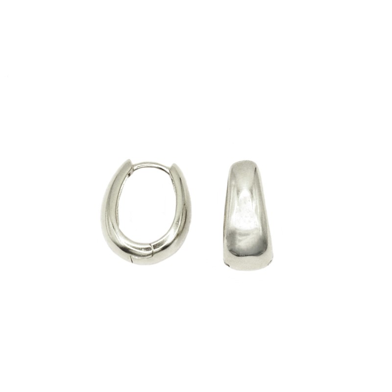 Orecchini a cerchio ovale bombato placcati oro bianco in argento 925