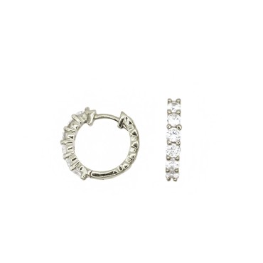 Hoop earrings with green zircons with white gold plated snap closure in 925 silver