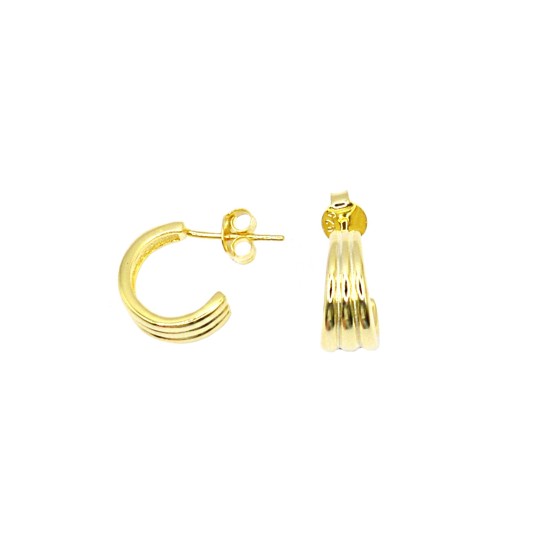 Orecchini a cerchio da ø 15 mm con con tre file anteriori di zirconi bianchi e chiusura a scattino placcati oro giallo in argent