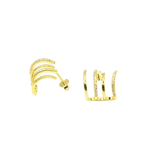 Orecchini a lobo ventaglio fili semizirconati bianchi placcati oro giallo in argento 925