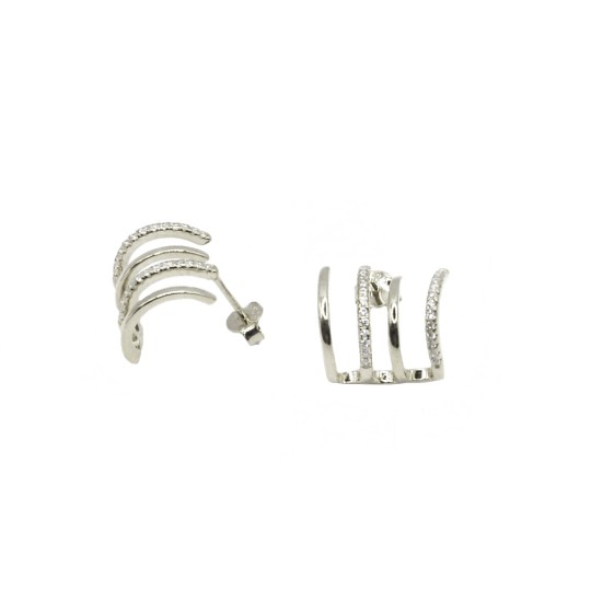 Orecchini a lobo ventaglio fili semizirconati bianchi placcati oro bianco in argento 925