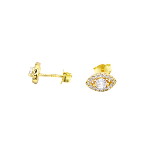 Orecchini a lobo occhio zirconato bianco con pietra centrale bianca placcati oro giallo in argento 925