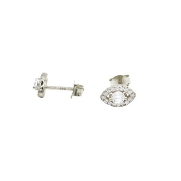 Orecchini a lobo occhio zirconato bianco con pietra centrale bianca placcati oro bianco in argento 925