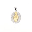 Ciondolo medaglia miracolosa placcato oro bianco con madonna placcata oro giallo su base zirconata bianca placcata
