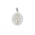 Ciondolo medaglia miracolosa placcato oro bianco con madonna placcata oro bianco su base zirconata bianca placcata