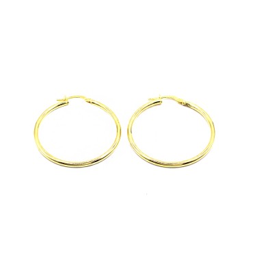 Orecchini a cerchio canna tubolare con chiusura a ponte placcati oro giallo in argento 925