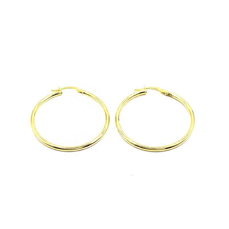 Orecchini a cerchio canna tubolare con chiusura a ponte placcati oro giallo in argento 925