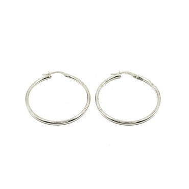 Orecchini a cerchio canna tubolare con chiusura a ponte placcati oro bianco in argento 925