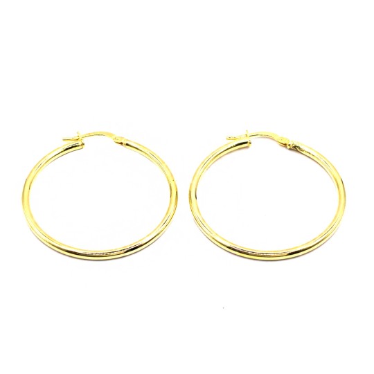 Orecchini a cerchio canna tubolare con chiusura a ponte placcati oro giallo in argento 925