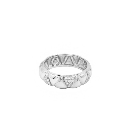 Anello fede bombata semi zirconata intarsiata bianca placcato oro bianco in argento 925 ( MISURA16)