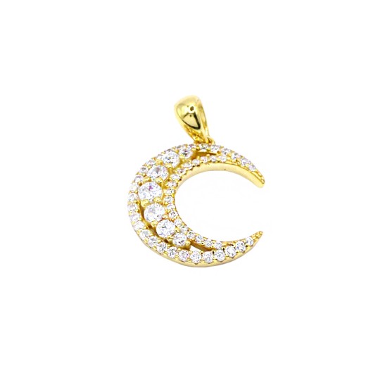Ciondolo luna traforata e zirconata bianca placcato oro giallo in argento 925