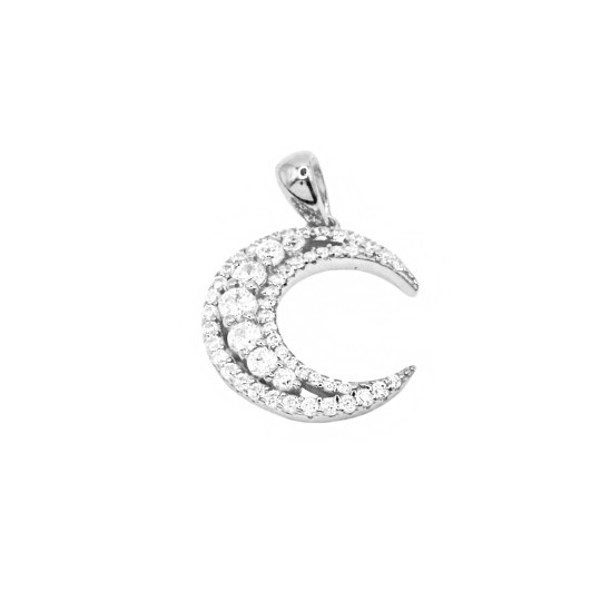 Ciondolo luna traforata e zirconata bianca placcato oro bianco in argento 925