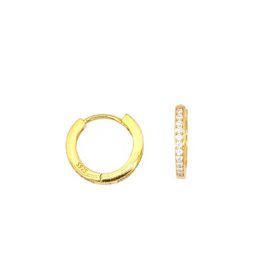 Orecchini a cerchio zirconati bianchi e chiusura a scattino placcati oro giallo in argento 925