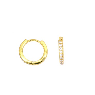 Hoop earrings ø 15 mm with 5 white zircons and white gold plated snap clasp in 925 silver