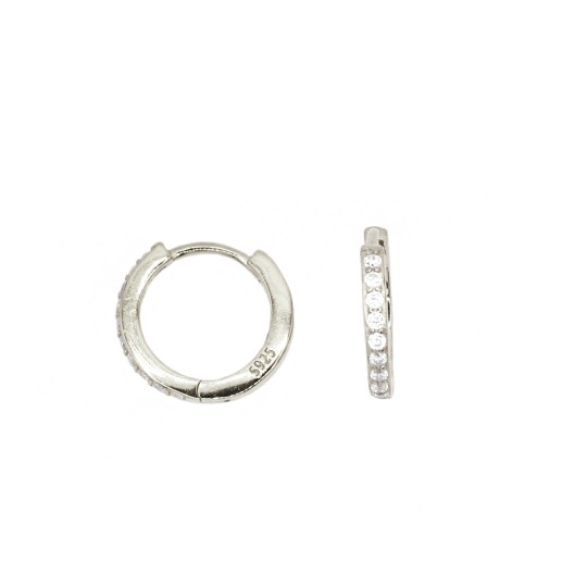 Orecchini a cerchio semi zirconati bianchi e chiusura a scattino placcati oro bianco in argento 925