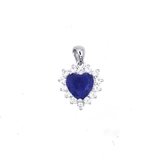 Ciondolo con zircone a cuore blu in cornice di zirconi bianchi placcato oro bianco in argento925