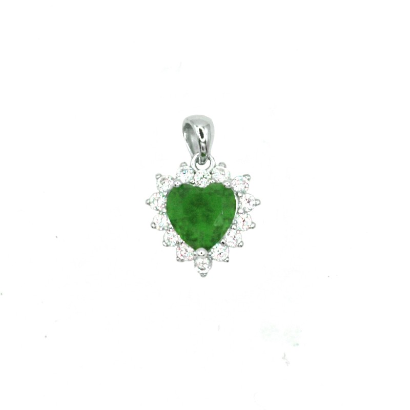 Ciondolo con zircone a cuore verde in cornice di zirconi bianchi placcato oro bianco in argento925