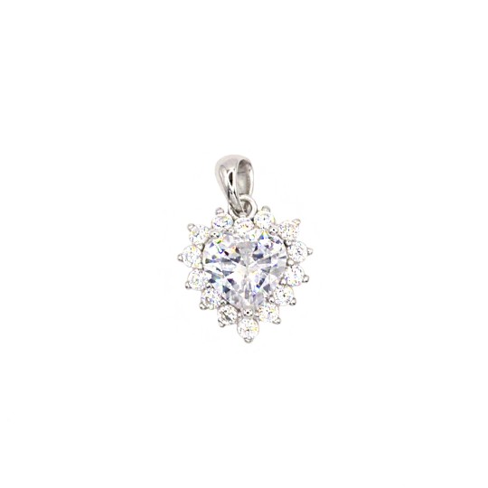 Ciondolo con zircone a cuore bianco in cornice di zirconi bianchi placcato oro bianco in argento925
