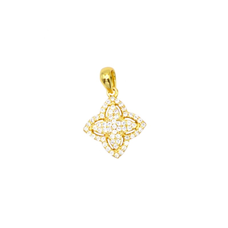 Ciondolo fiore traforato e zirconato bianco placcato oro giallo in argento 925