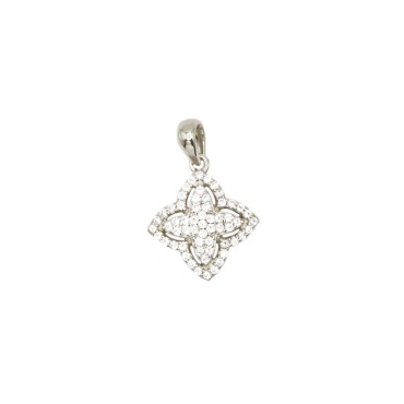 Ciondolo fiore traforato e zirconato bianco placcato oro bianco in argento 925