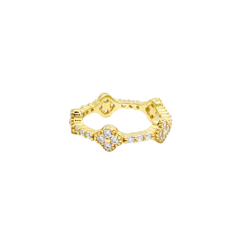 Anello veretta con fiori di zirconi bianchi placcato oro giallo in argento 925 (mis 18)