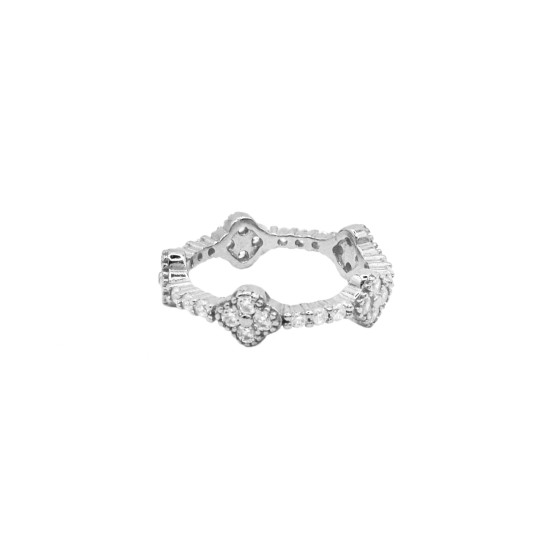 Anello veretta con fiori di zirconi bianchi placcato oro bianco in argento 925 (mis 18)