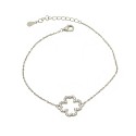 Bracciale maglia forzatina con sagoma quadrifoglio centrale zirconato bianco placcato oro bianco in argento 925