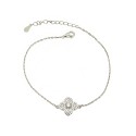 Bracciale maglia forzatina con fiore centrale zirconato bianco e punto luce bianco placcato oro bianco in argento 926