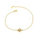 Bracciale maglia forzatina fiore con punto luce centrale in cornice di zirconi bianchi placcato oro giallo in arge