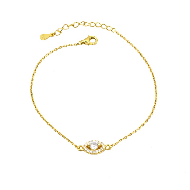 Bracciale maglia forzatina spola con punto luce centrale in cornice di zirconi bianchi placcato oro giallo in arge