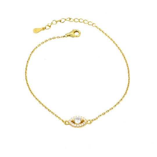 Bracciale maglia forzatina spola con punto luce centrale in cornice di zirconi bianchi placcato oro giallo in arge