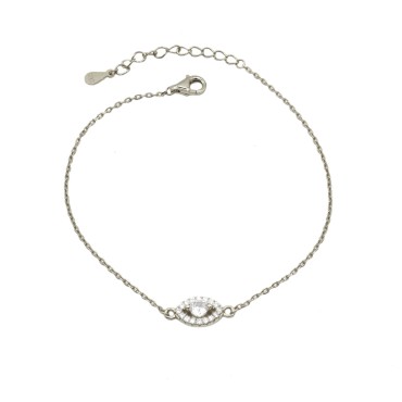 Bracciale maglia forzatina spola con punto luce centrale in cornice di zirconi bianchi placcato oro bianco in argento925