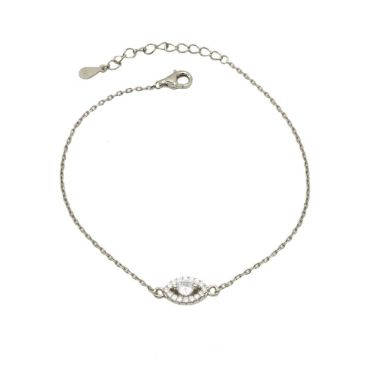 Bracciale maglia forzatina spola con punto luce centrale in cornice di zirconi bianchi placcato oro bianco in arge
