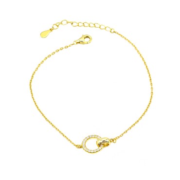 Bracciale maglia forzatina con sagome tondi zirconato e liscio placcato oro giallo in argento 925