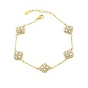 Bracciale maglia forzatina con 5 fiori zirconati bianchi placcato oro giallo in argento 925