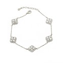 Bracciale maglia forzatina con 5 fiori zirconati bianchi placcato oro bianco in argento 925