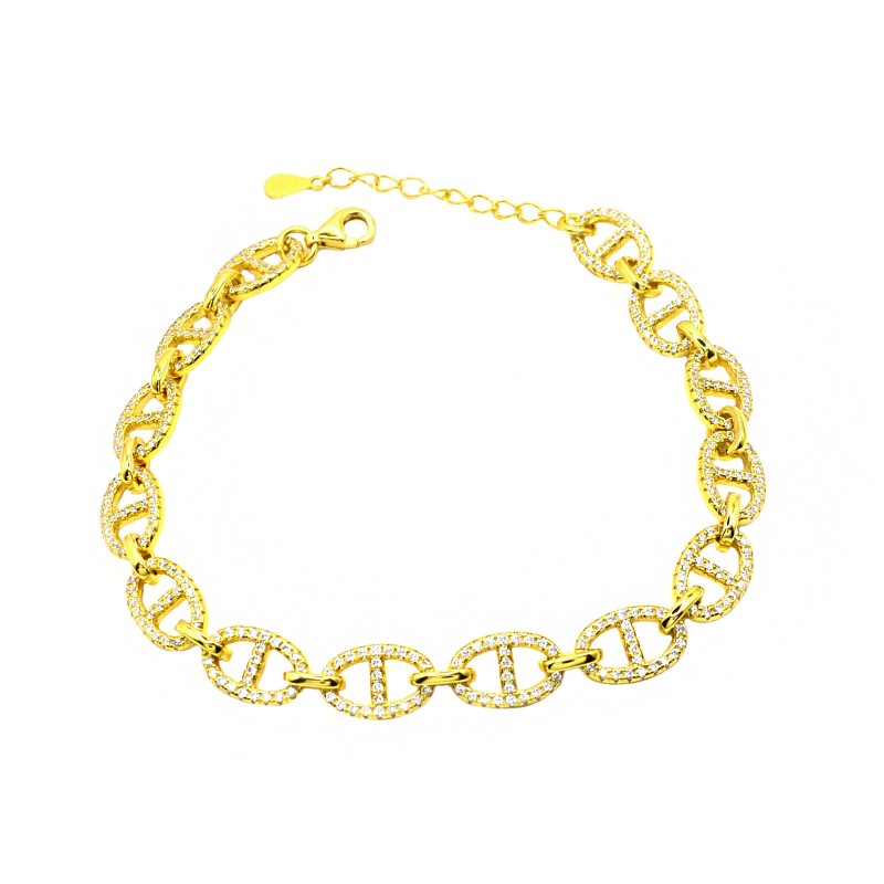 Bracciale maglia marina zirconato bianco placcato oro giallo in argento 925