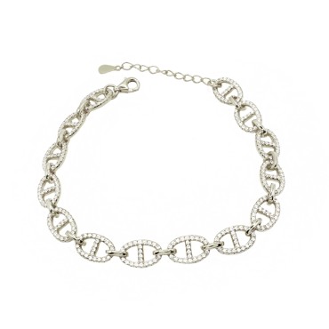Bracciale maglia marina zirconato bianco placcato oro bianco in argento 925