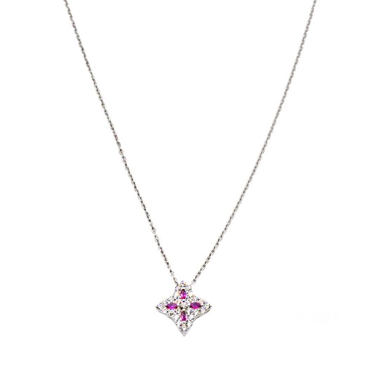 Collana forzatina con ciondolo a fiore di spole rosse in cornice di zirconi bianchi placcato oro bianco argento925