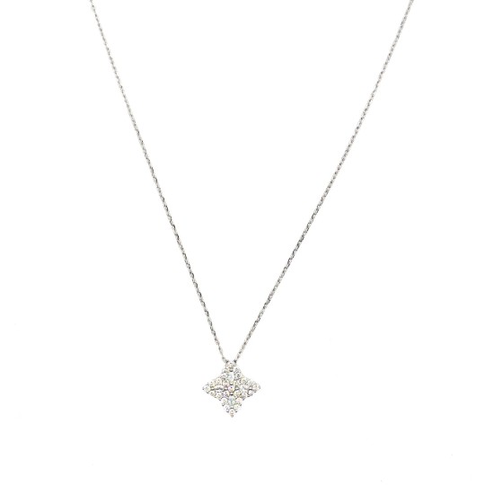 Collana forzatina con ciondolo a fiore con spole bianche in cornice di zirconi bianchi placcato oro bianco argento925