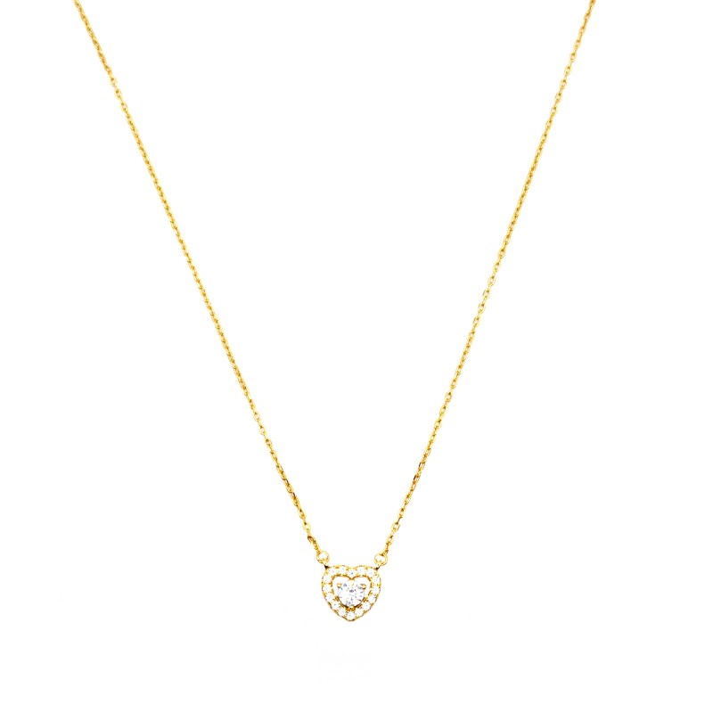 Collana forzatina con ciondolo a cuore con punto luce bianco in cornice di zirconi bianchi placcato oro giallo argento925