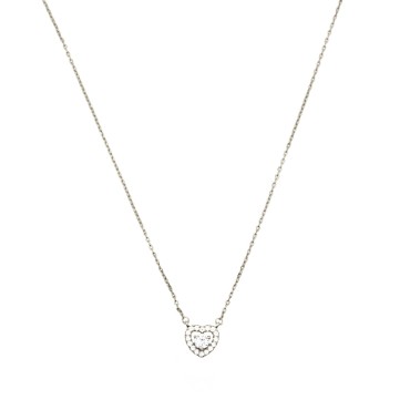 Collana forzatina con ciondolo a cuore con punto luce bianco in cornice di zirconi bianchi placcato oro bianco argento9