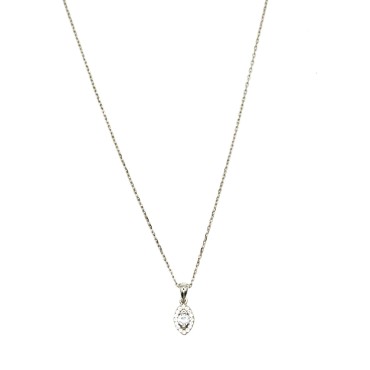 Collana forzatina con ciondolo a spola con punto luce bianco in cornice di zirconi bianchi placcato oro bianco  argento9